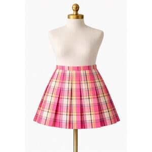 Vintage Lilly Pulitzer Pink Plaid Pleated Mini Skirt | Size 12 | Preppy School